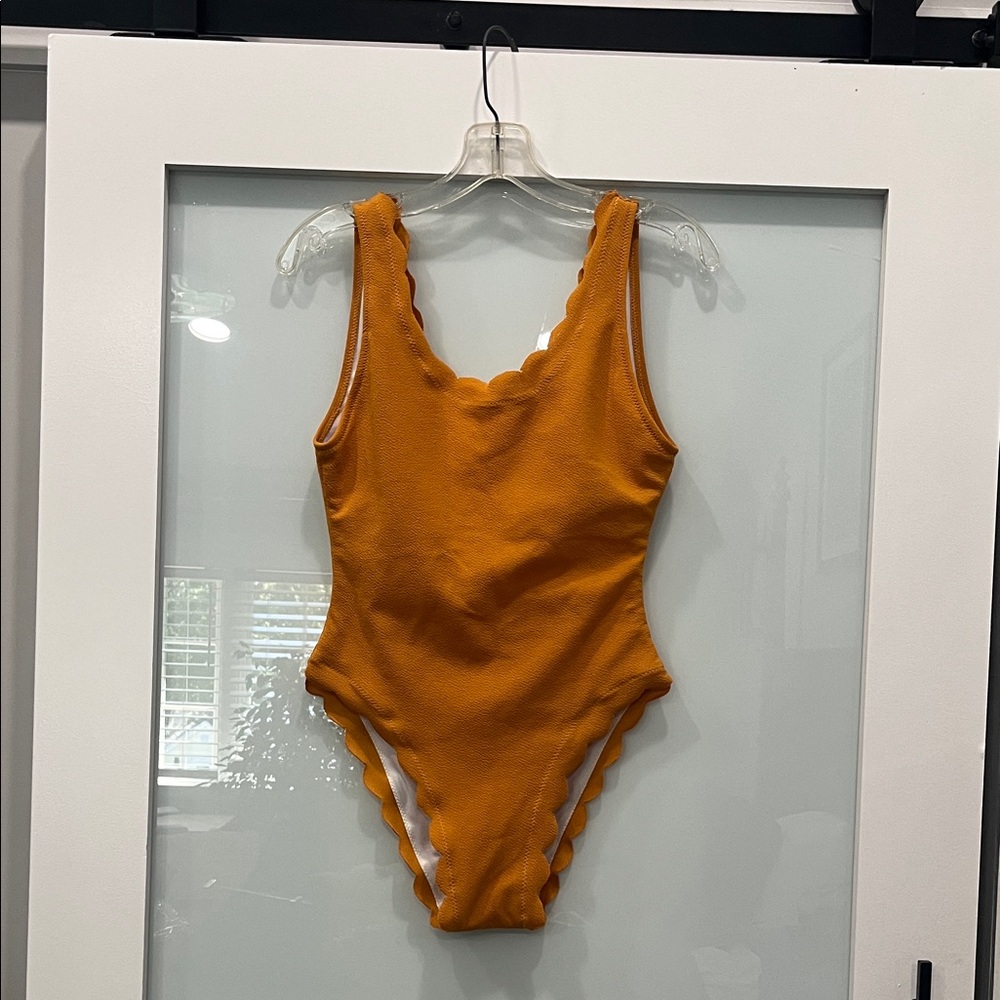 Scalloped Edge Orange Swimsuit, Size Large